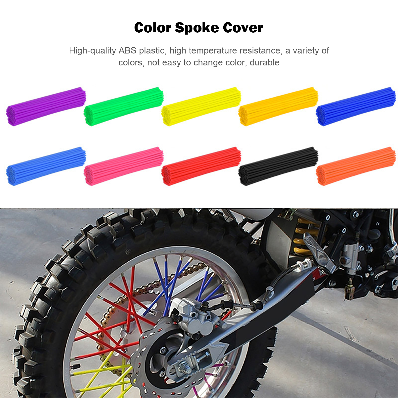72pcs Motorradrad Speichen Speichen Beschützer Wickeln Felgen Hautverkleidungen Rohr für Motocross Bicycle Bike Cool Accessoires 11 Farben