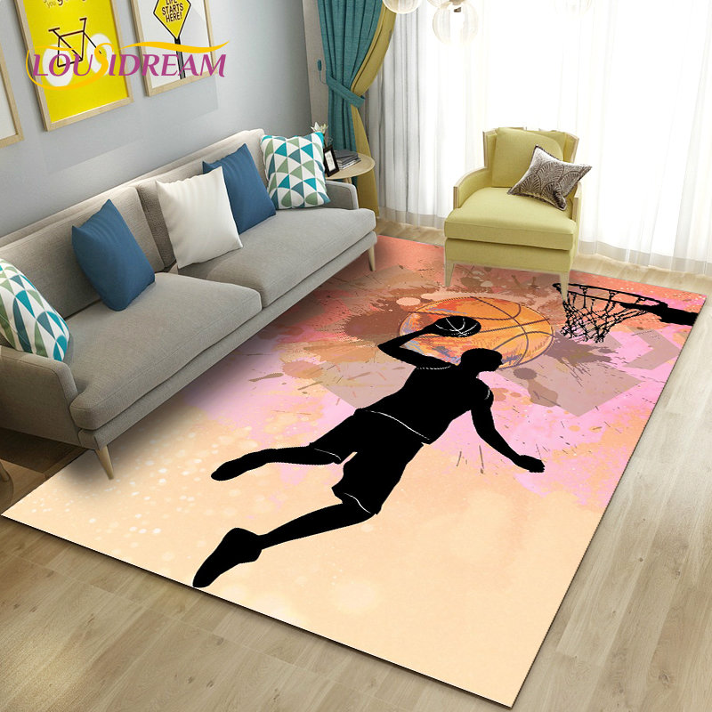 Tapis de basket-ball 3D grand, tapis de tapis pour le salon de la chambre de chambre canapé décoration de cuisine, gamin gamin de sol sans glissement.