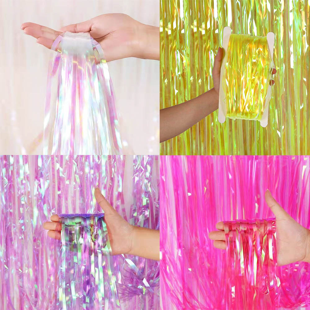 Shiny Corlorful Metallic Tinsel Foil Curtains Photo Booth Prop for Engagement Bachelorette Baby Shower Birthday Party Decoration