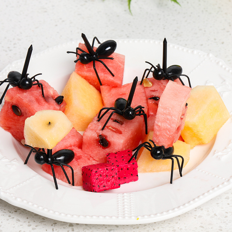 12шт муравьев пищевой пищи вычискивает фруктовые зубочистки десерт вилки закуски для закуски для пирога для коктейля для детской вечеринки кухня аксессуар