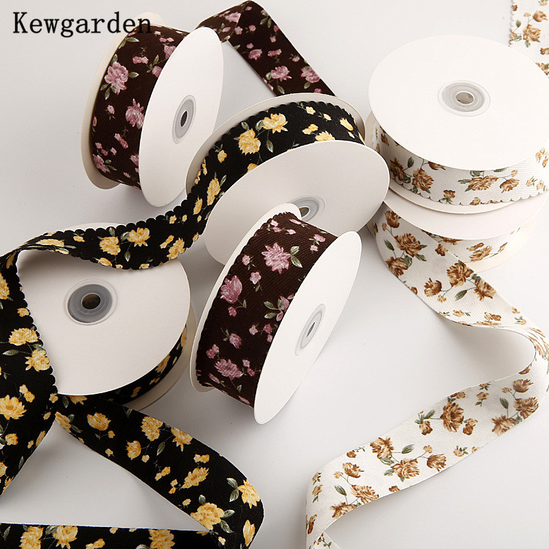 Kewgarden 1" 1.5" 25mm 40mm Floral Ribbons DIY Hair Bow Accessories Make Sewing Material Handmade Tape Crafts 10 Yards