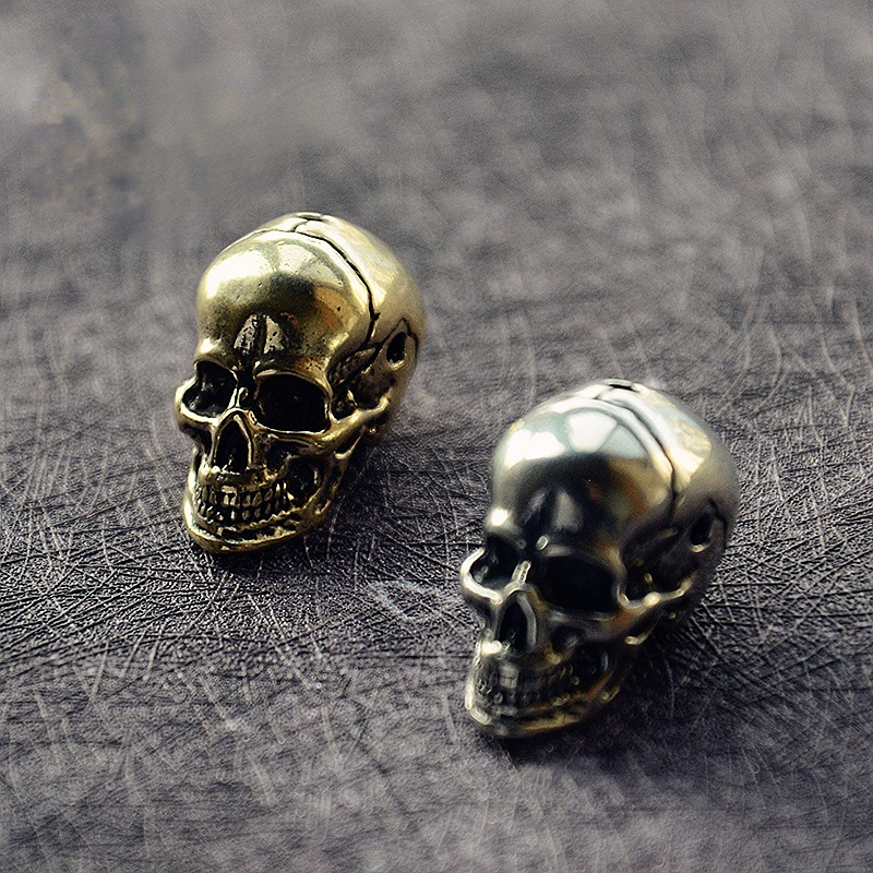 Cabeza de calavera de latón blanca Fina Tres enlaces Diy Paracord Beads Pendientes paraguas Accesorios personalizados Beads EDC Beads