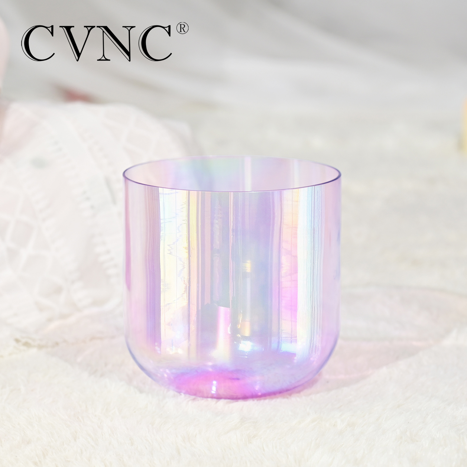 CVNC 7 pouces Alchimie claire Quartz Crystal Singing Bowl Purple avec lumière cosmique pour guérison sonore avec maillet libre et joint torique