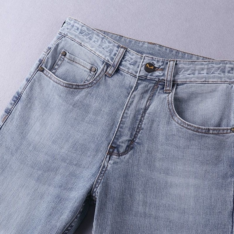 Trendige High-End-Sommer-Neujeans für Männer, schlanke Passform, Gummiband, Freizeit, hellfarbene, trendige und vielseitige PF6109#