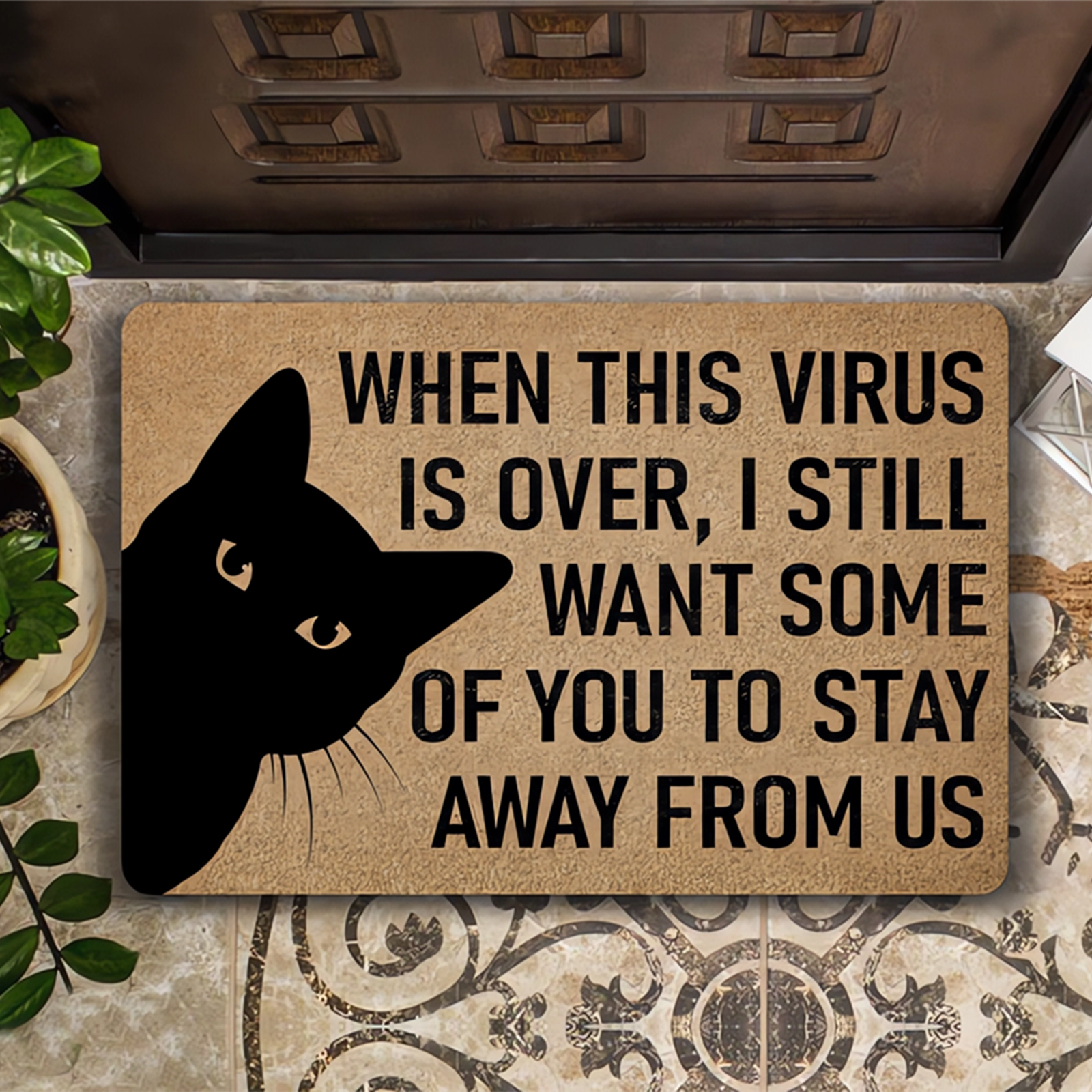 Cloocl Entrant Doormat猫を歓迎する人々の容認された印刷されたフランネルポリエステルラグホーム装飾キッチンベッドルームマット