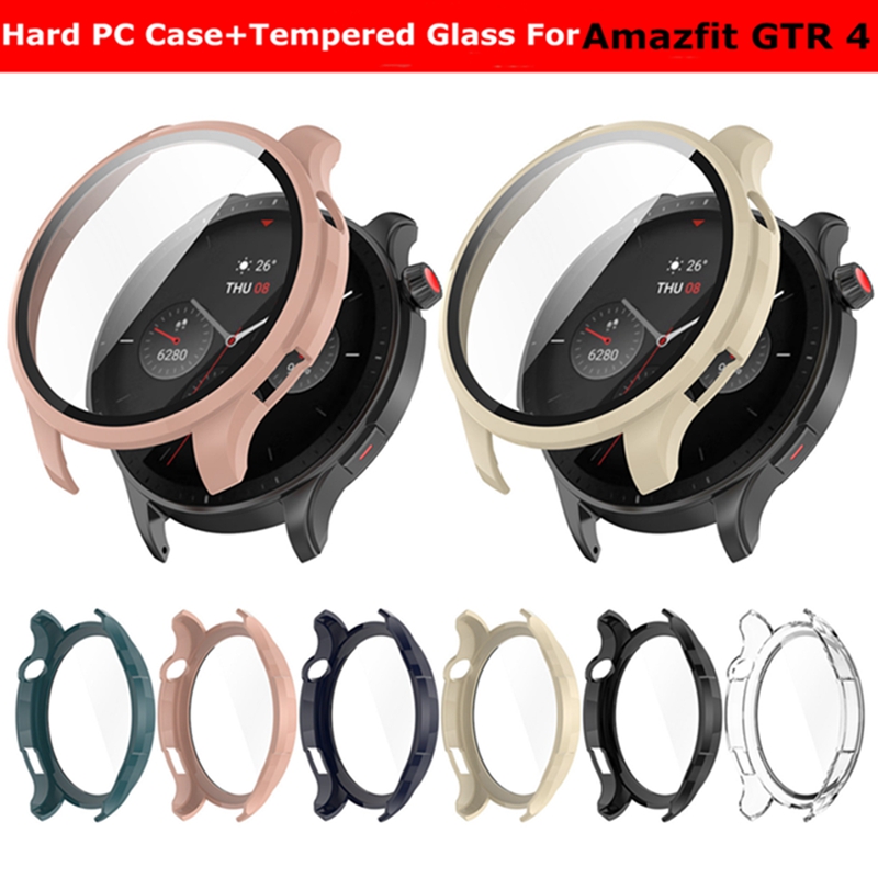 För Amazfit GTR 4 Hard PC Case+Hemperat Glass Smart Watch Screen Protector Bumper Shell For Huami Amazfit GTR4 Watch Case Cover