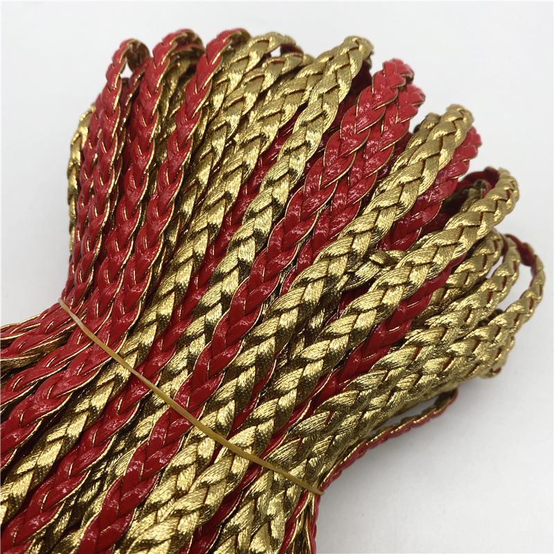 2yards 7mm Golden Base PU Braided Leather Cord Strips for DIY Pendant Neck Bracelet Thread Jewelry Making Supplies Crafts