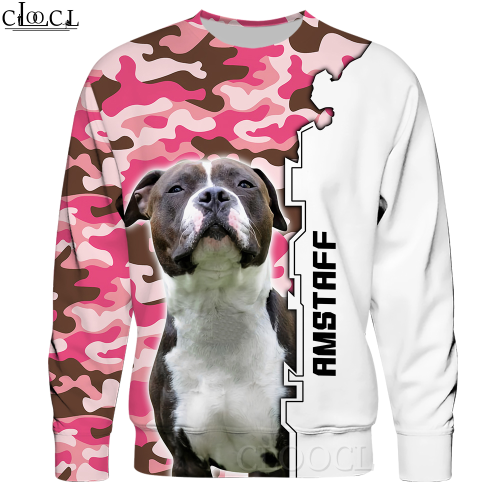 Cloocl Men Hoodie Amstaff Dog 3Dプリントアニマルフード付きスウェットシャツ女性ストリートウェアプルオーバーメンズジャケットティーンエイジ