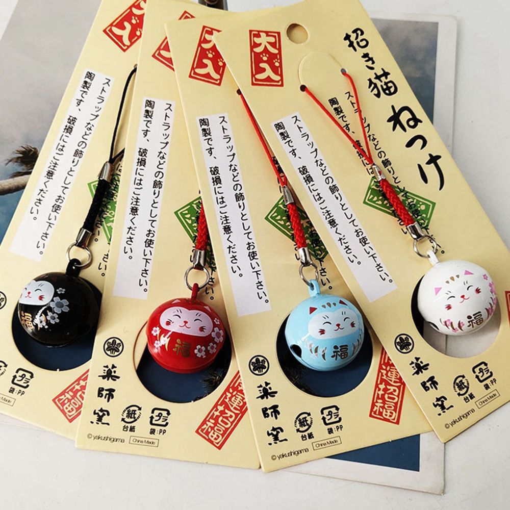 Japonais mignon chanceux chat daruma cloches pendentif clés de la chaîne clés bricolage multi-couleurs porte-clés bonne fortune richesse bijoux de bijoux