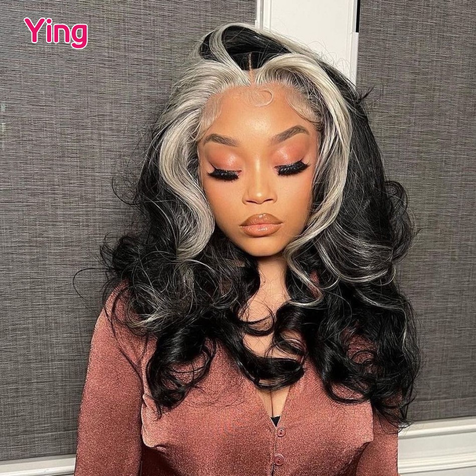 Gris Ombre Colore Body Wig Wig Transparent 13x6 en dentelle Front les perruques de cheveux humains pour femmes noires