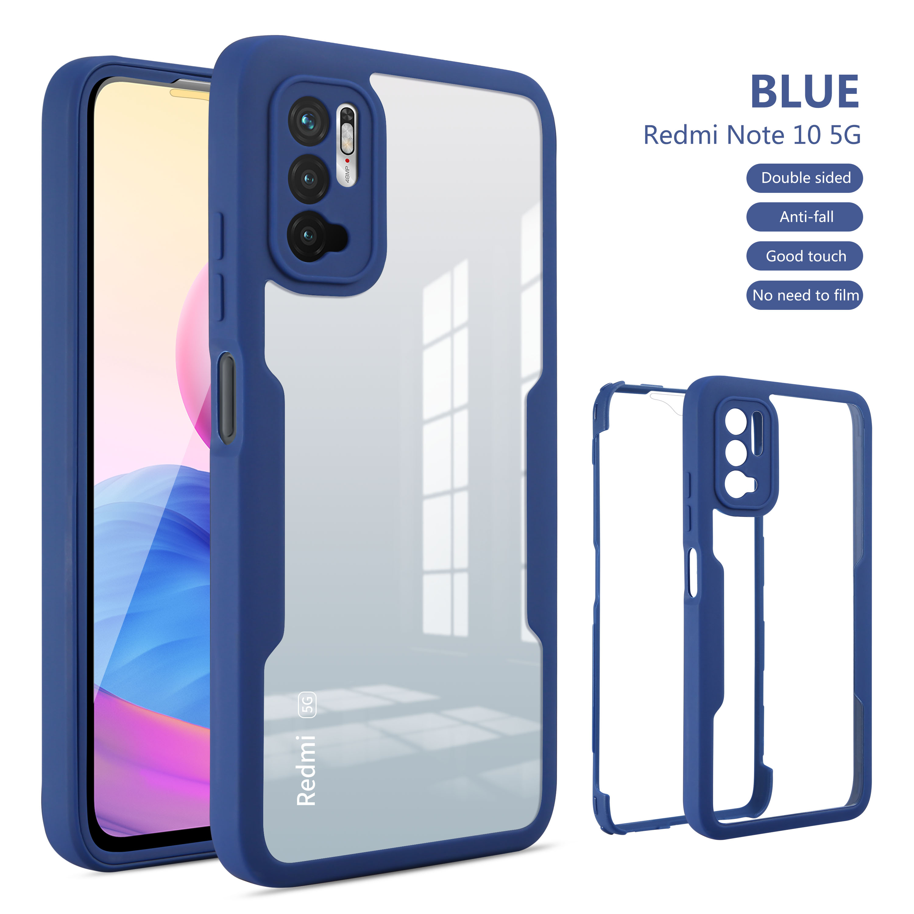 360 Full Coverage With PET Front Screen Film Phone Case For Xiaomi Redmi Note 10 5G Poco M3 Pro TPU Silicone Bumper Back Cover