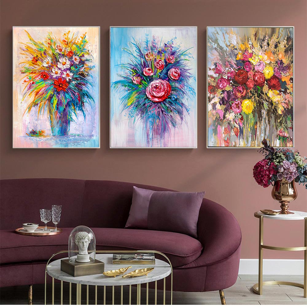 Özet Renkli Çiçek Yağlı Boya Gül Quadro Çiçek Duvar Sanat Canva Boyama Posterleri Baskı Salon Odası Ev Dekor Resimleri