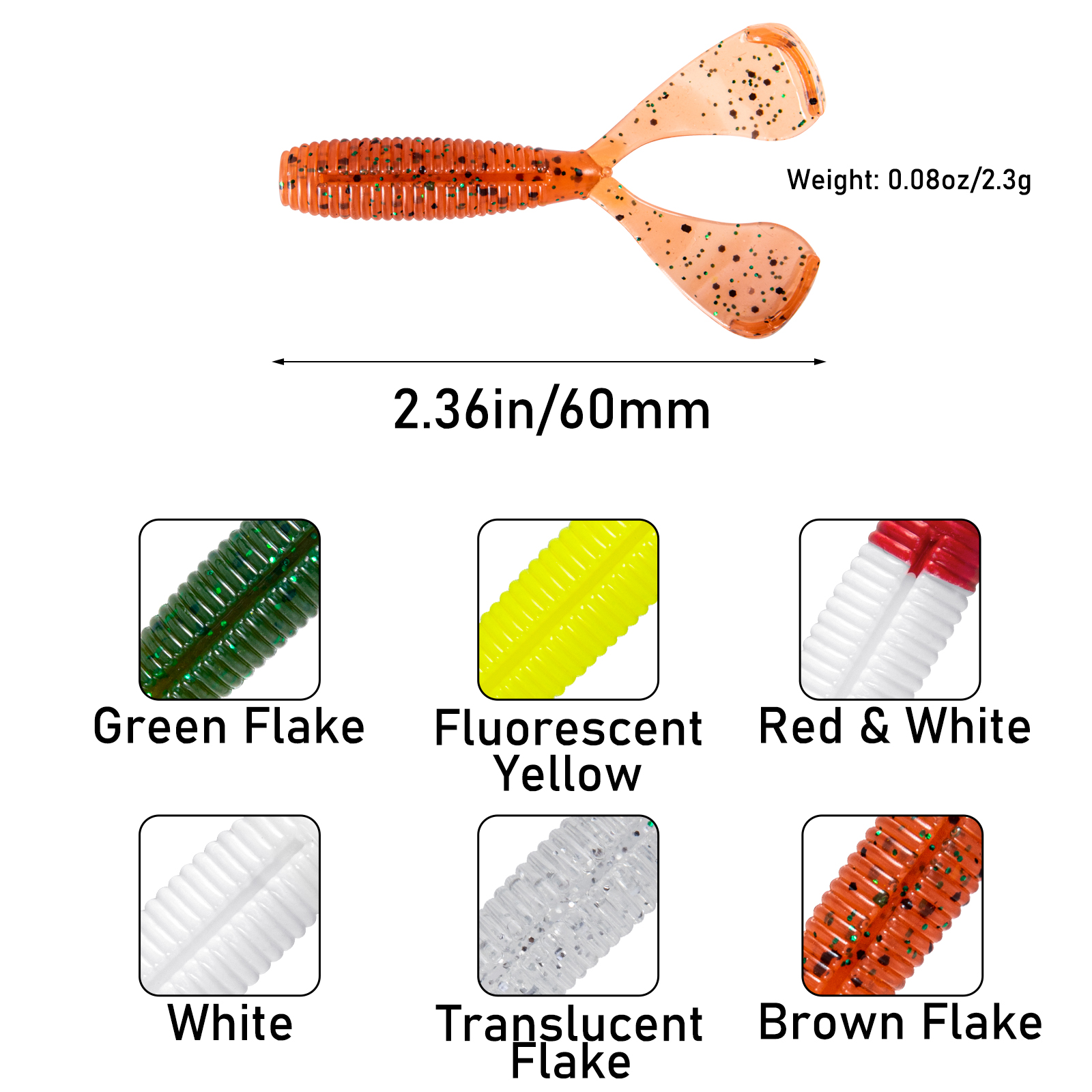 8st Fishing Soft Plastic Lure Twin Tail Grub Mjuka betar Craw Bait 60mm Bassöring Abborre Walleye Freshwater Swimbait Jigging