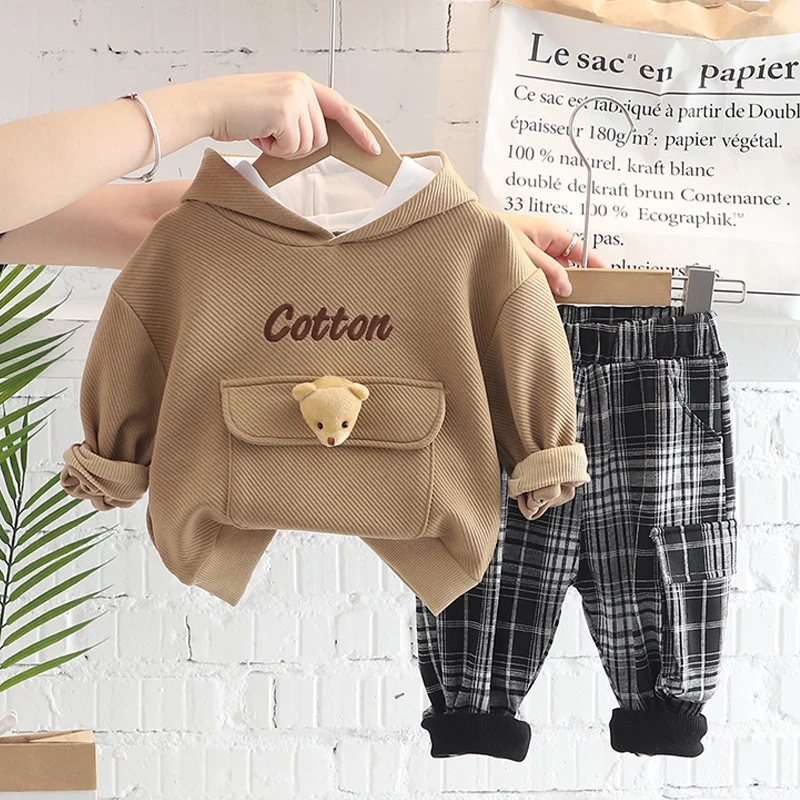 Hose 15t Kinder Set Frühling und Herbst Neue Jungen Langarmige Pullover Set Cartoon Bärenmädchen -Freizeithosen Set