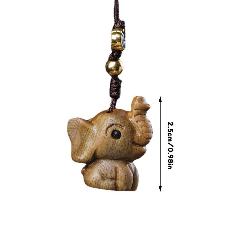 Nouveauté mignon en bois naturel fait à la main sculpture en bois chanceux éléphant keychain Pendant Car Chain de chaîne