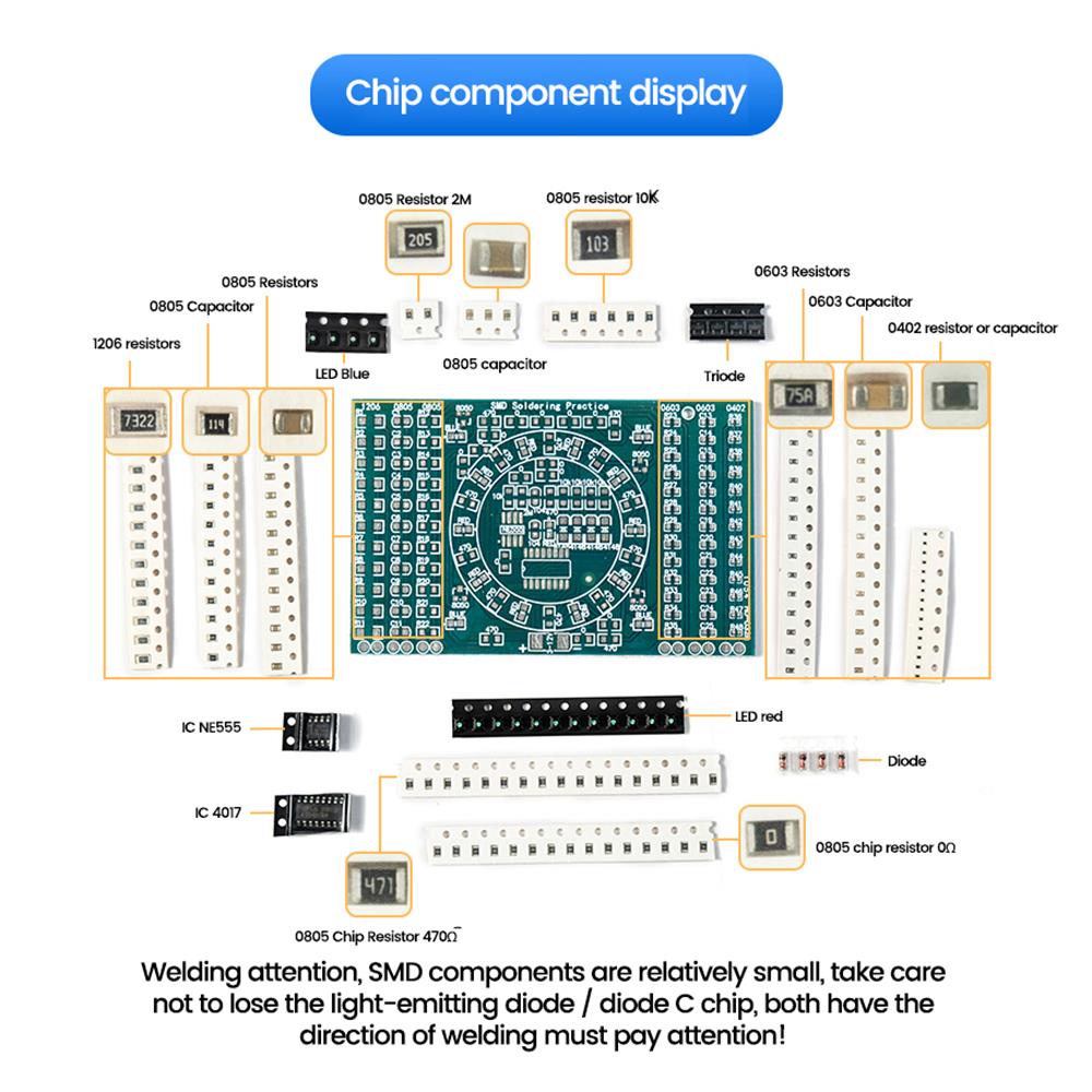 CD4017 Roterande LED SMD NE555 Lödningskort Diy Kit Fanny Skill Training Electronic Suit