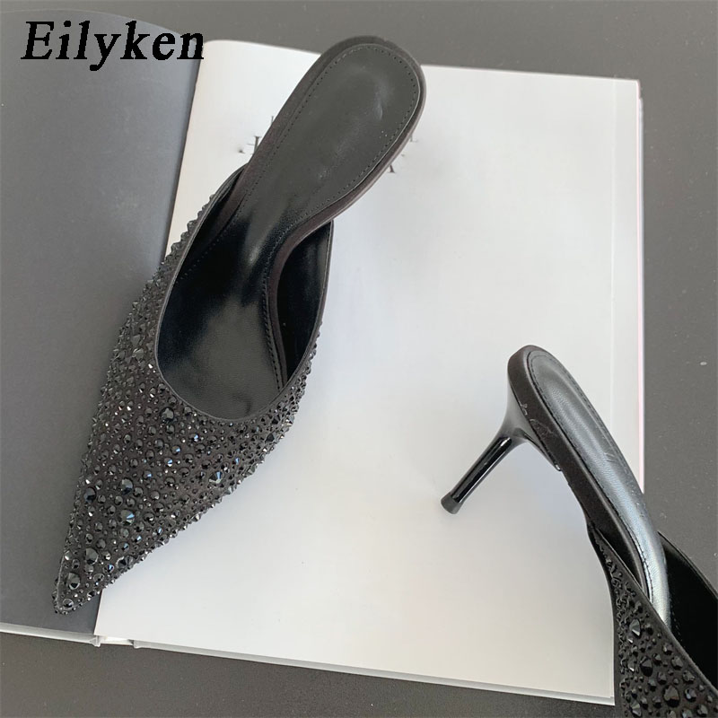 Eilyken New Sexy Party Prom Rivet Women Slippers Design Toe Tee The Thin High Heils Mule Ladies Spring Pumps Shoes
