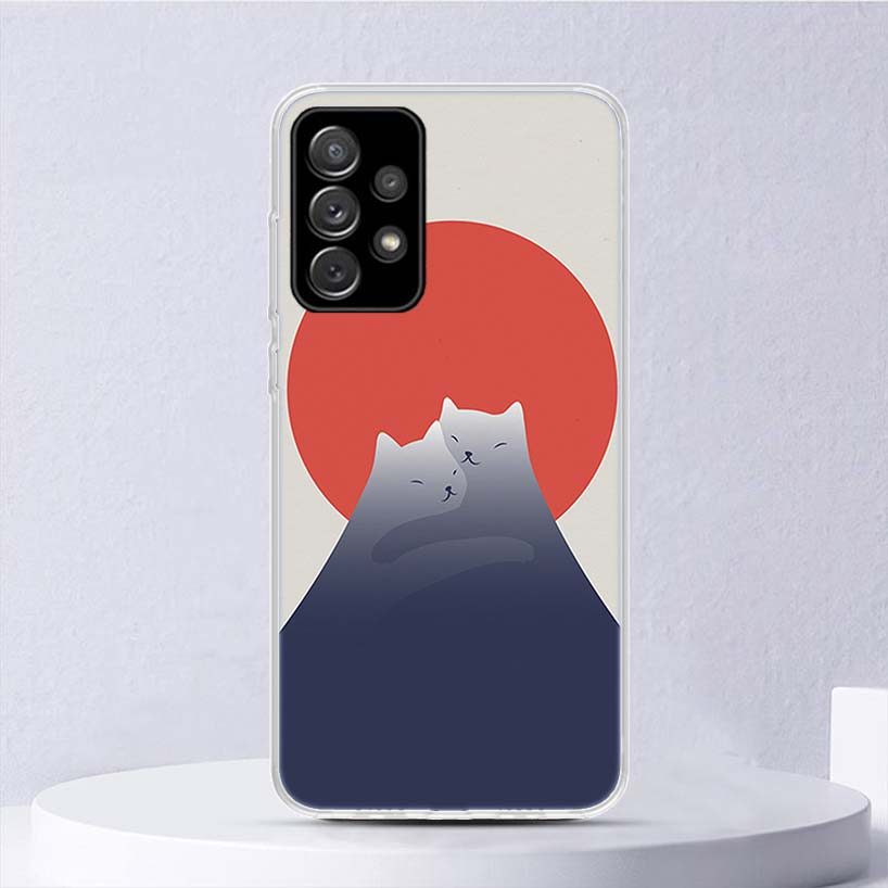 Résumé Art Cat Mount Fuji Japan Landscape Soft Case pour Samsung Galaxy A52 A53 A54 A32 A34 A22 A24 A12 A14 Couverture de téléphone A33 A23