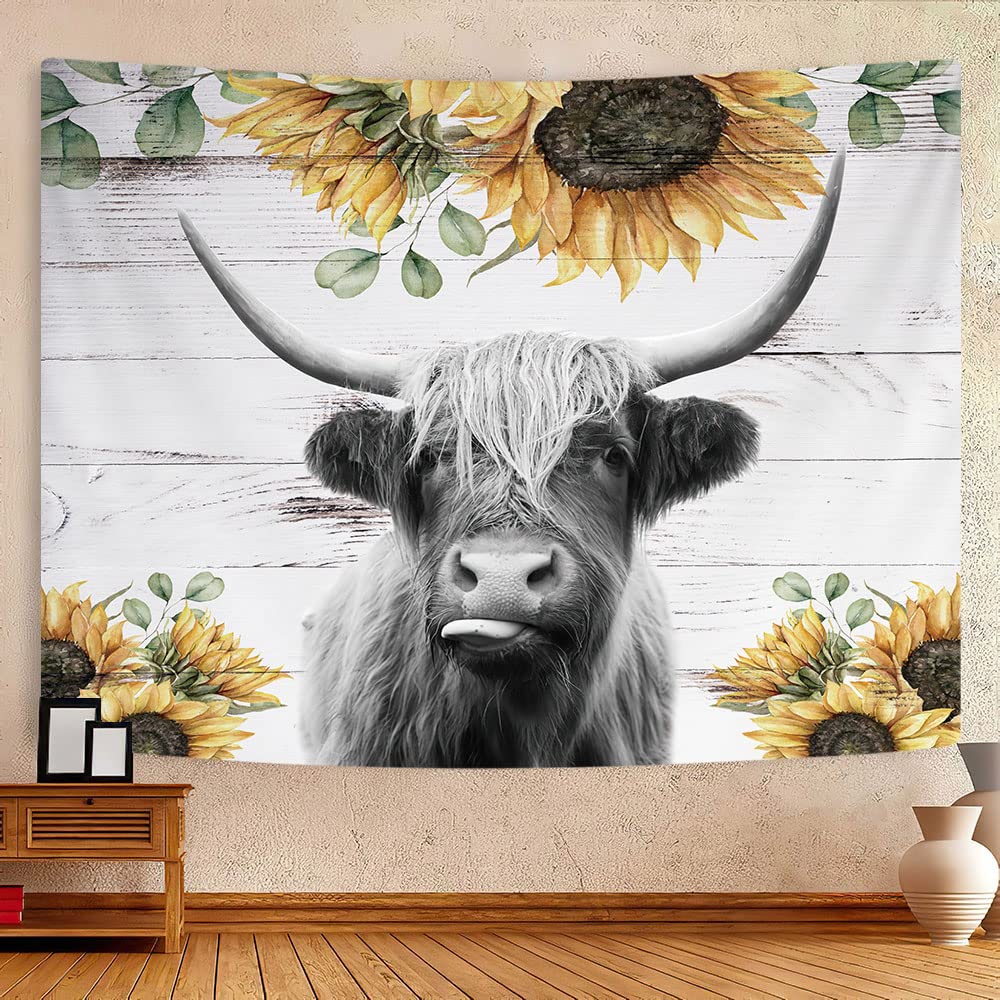 Highland Cow Tapestry Farm Bull Bull Sanging Farmhouse Funding Animal Tapasches Sunflower Wall Blanket Tissu Home Chadow Decor