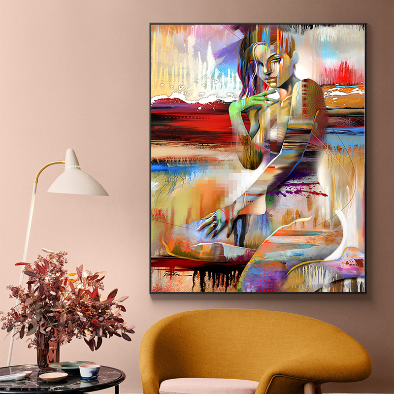 Colorful sexy femme nue toile peinture abstraite d'art sexuel image de mur d'image affiche pour le salon décoration de la maison