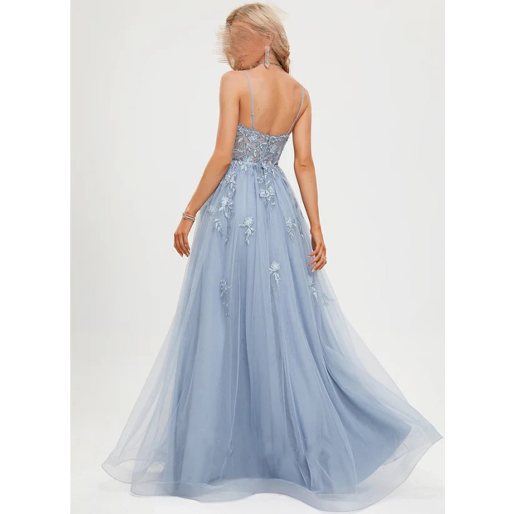 A-line Prom Evening Dresses Woman Tulle V-Neck Long Elegant Formal Occasion Dresses 2024 Sleeveless Party Cocktail Gown