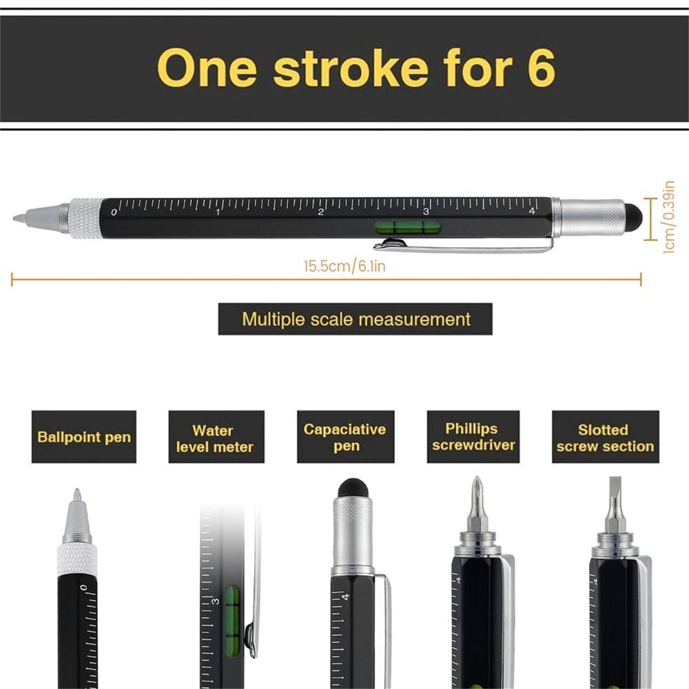 6in1 Multifunktionell kapacitiv penna med skruvmejsel 1,0 mm påfyllning Bollpunktsskärm Touch Pen Woodworking Pen Office Supplies