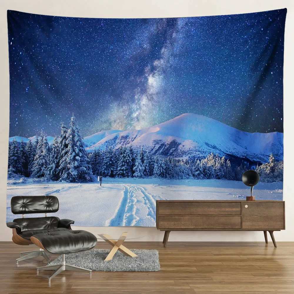 Hiver Snow Forest Tapestry Landscape Tapases Mountain Mur Tapestry Tapestry Aesthetic Bedroom Living Room Decorations suspendues rideau R0411