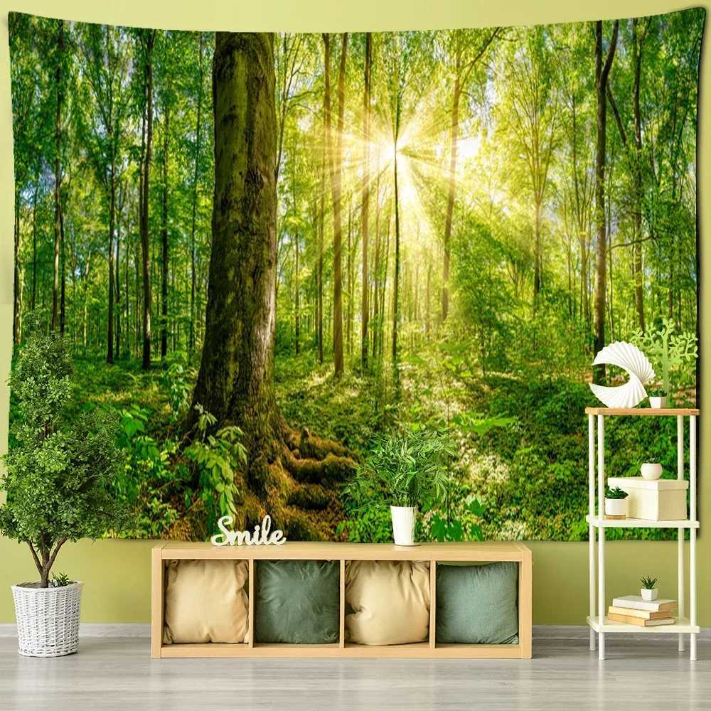 Groen Tapestry Tapestries Forest Tropical Rainforest Muur Hangende natuurlijke landschappen Achtergrond Home Room Woonkamer Esthetiek Decoraties R0411