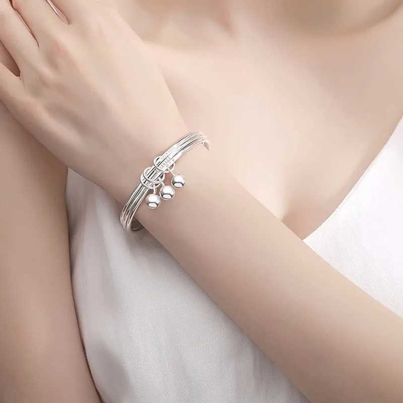 Bangle Qmcoco Round Bead Multi-Layer Simple Bracelet Woman Silver Color Fashion Hand Ornament Design Valentijnsdag For Woman Gifts 240411