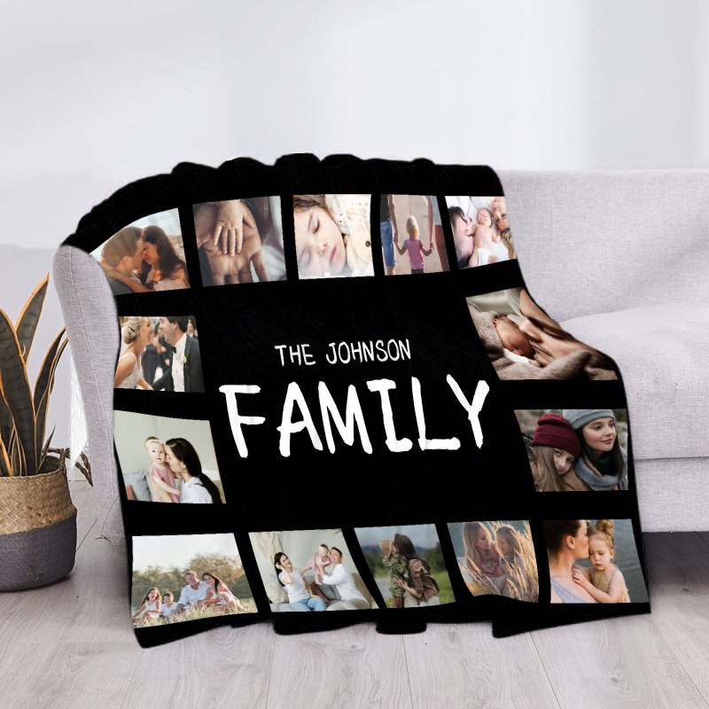 Custom Blanket with 15 Photos Love Family Memories Personalized Picture Throw Text Gift for Couple Friends