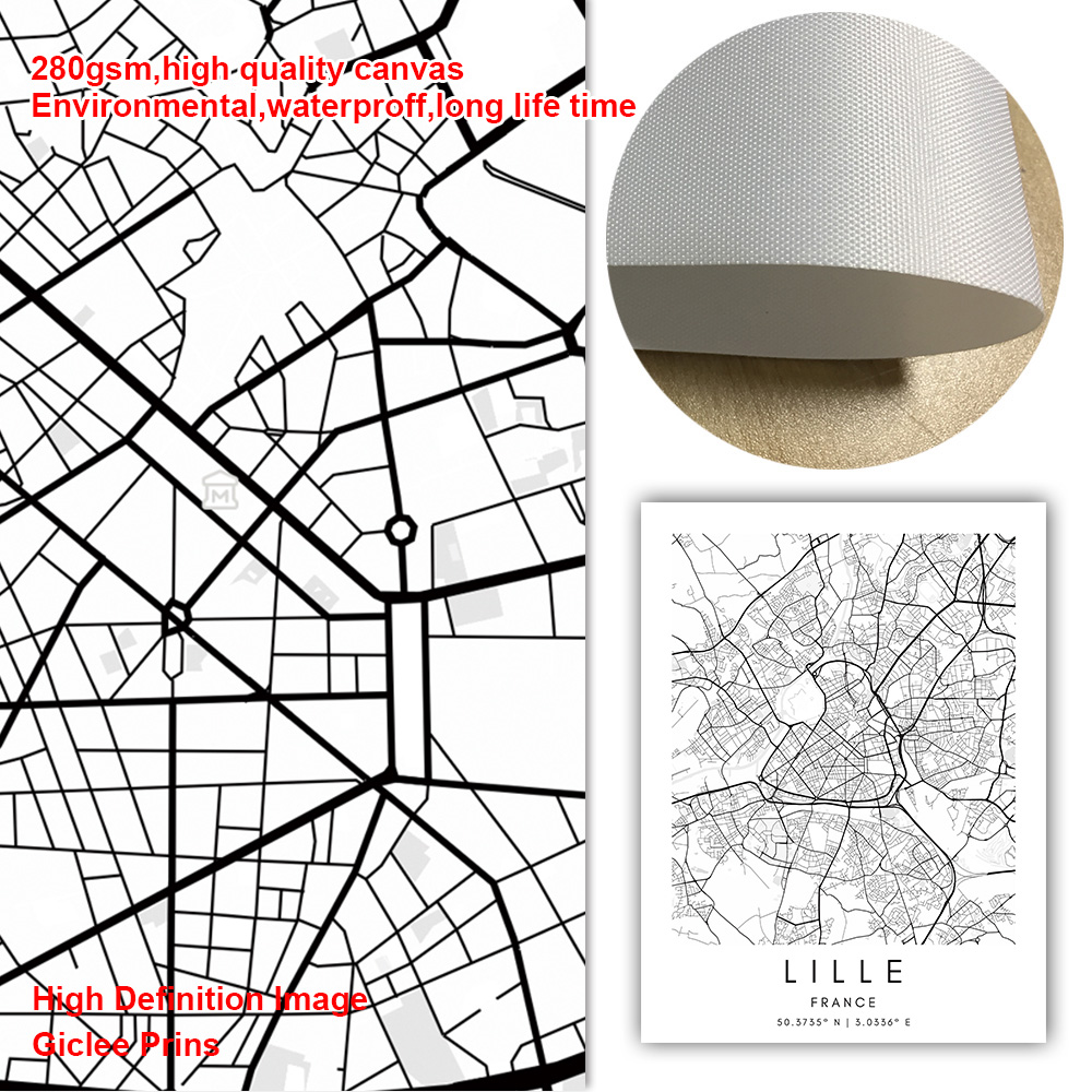 Lille City Map Poster Nordic Nometown Stampe di strada Mappa dipinto Custom France Map Map Wall Poster Minimalist Home Decor