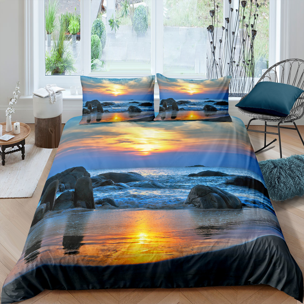 Copertura del piumino del paesaggio naturale adolescenti adolescenti la foresta notturna Sunset Sunset Scenery Polyester King Queen Size Cover