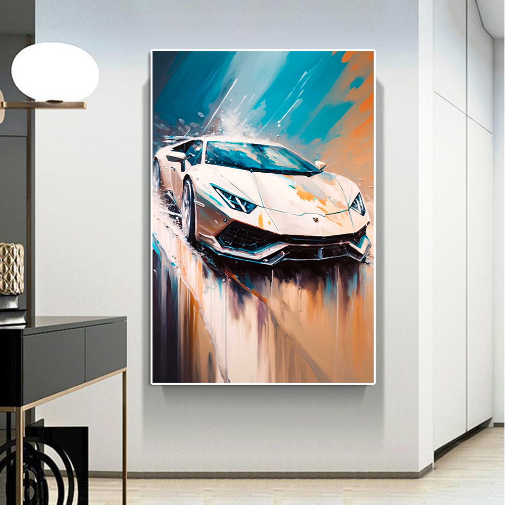 Abstract Sports Car Huracan Graffiti Canvas peinture de luxe Racing Aquarement Affiche et imprimé Supercar Wall Art Room Decor Gift
