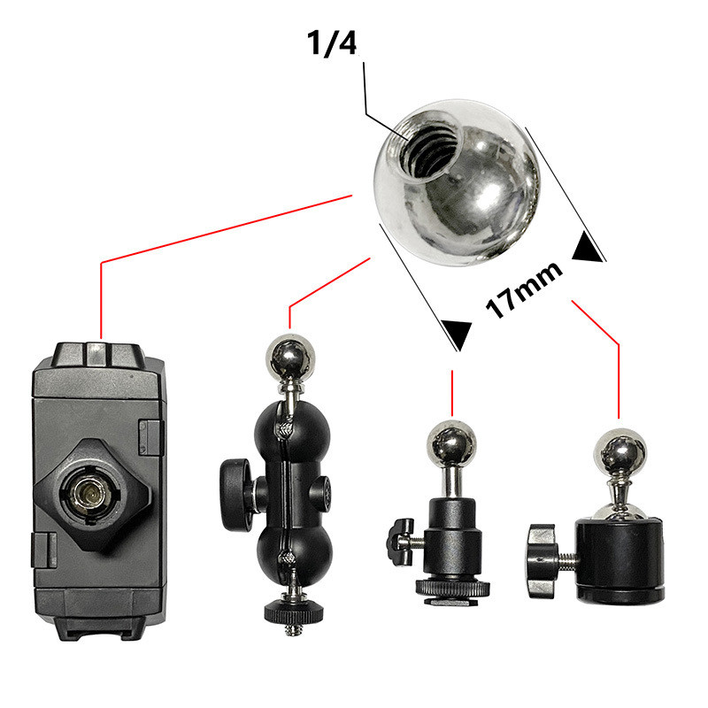 17mm kulhuvud till 1/4 skruvportadapter 17mm platt klämma metall stål kulhuvud stödtelefon konsol klipp gimbals accesorios