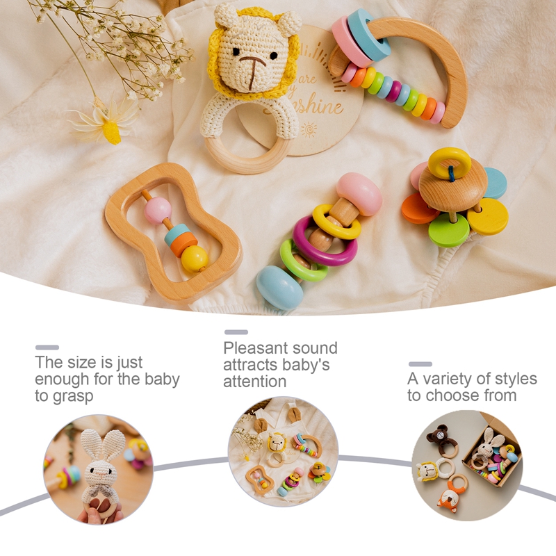 Haak dieren Musical Rammelaar Soere Soere TEETER Babyproduct Mobiele kinderwagen Crib Ring Wooden Montessori Toys Pasgeboren Gift