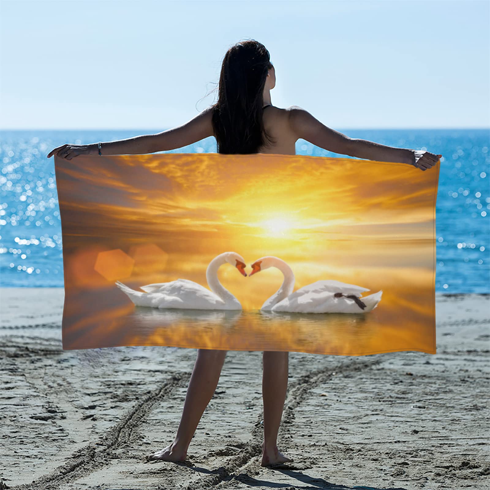 فانتسي رومانسية شاطئ شاطئ منشفة كبيرة الحمام منشفة السفر بجعة حب