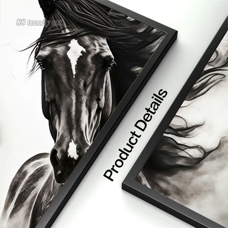 Beautiful Horse Abstract Art Canvas Painting Black ,white Horse Poster and Prints Animal Wall Art Pictures for Living Room Decor