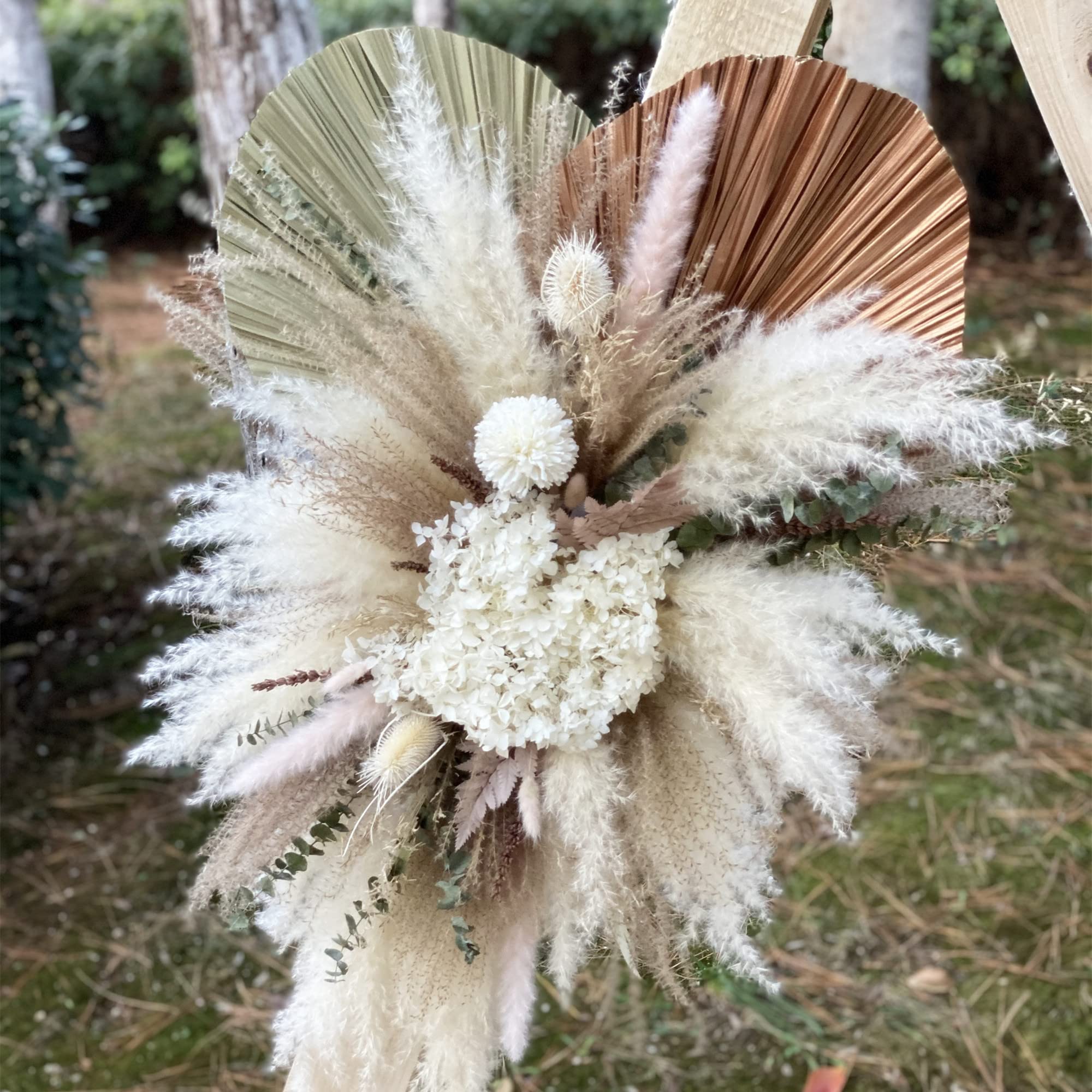 Fleurs séchées naturelles arc fleur boho pampas herbe arc arc arc arc bouquet de mariée, décoration d'arc de mariage, décoration de toile de fond