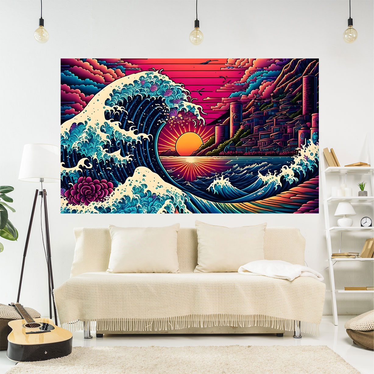Japan Tapestry Printing Tapestries The Great Wave Off Kanagawa Wall Hanging Carpet Estetiska hushållsdekorationer