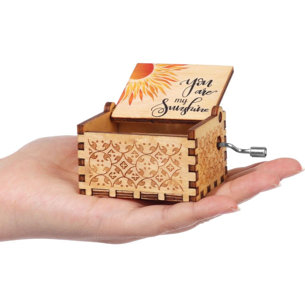 Você é meu sol gravado caixa musical de madeira com manivela de mão para presentes adequados para o Dia dos Namorados de aniversário de aniversário