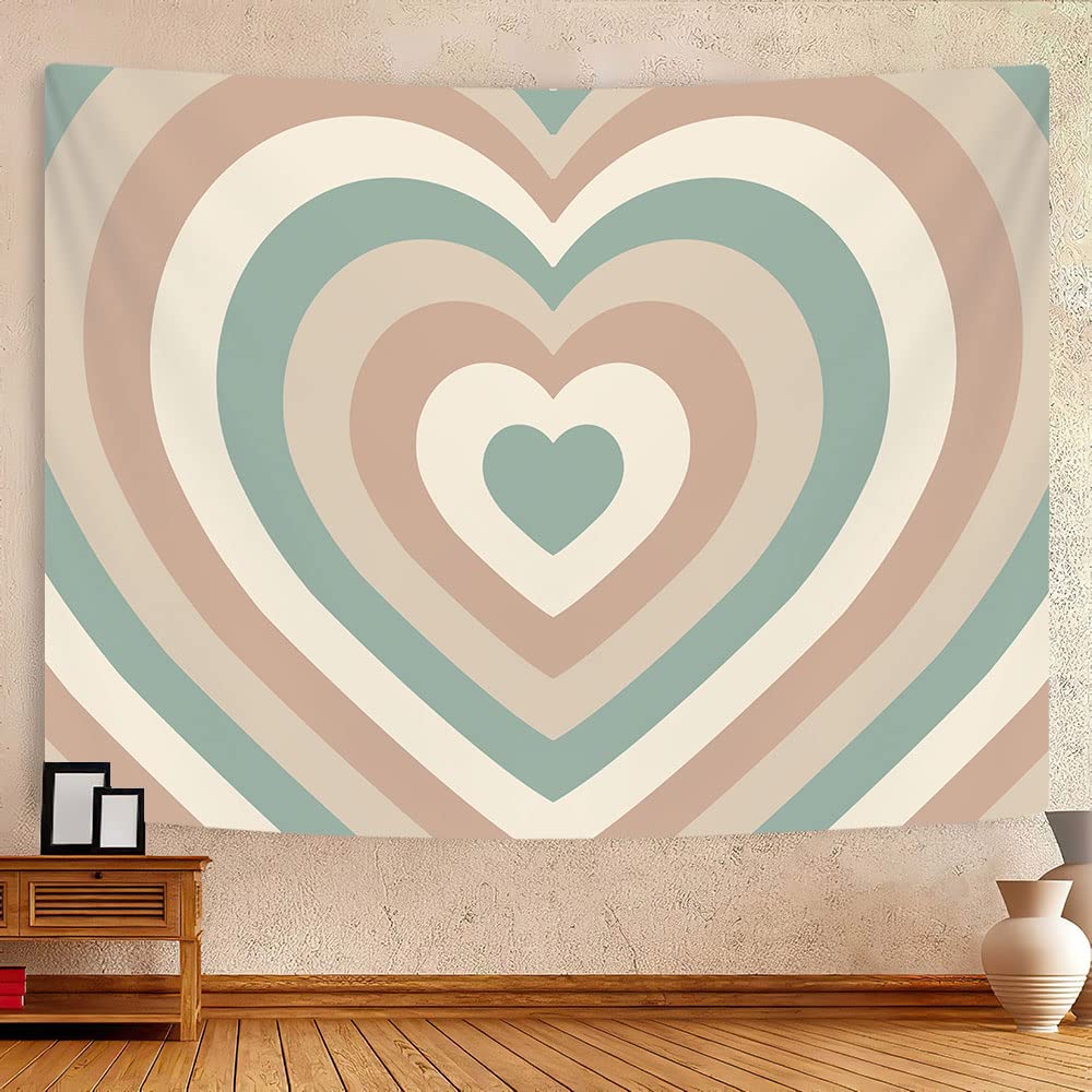 Cute Pink Heart Tapestry Pink White Heart Hippie Party Tapestry Wall Hanging Decor Aesthetic for Bedroom Home Living Room Dorm