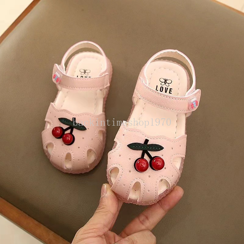 Summer Baby Girls Sandals Cute Cherry Closed Toe Princess Walkers for Infant Soft Bottom Toddler Walking Shoes