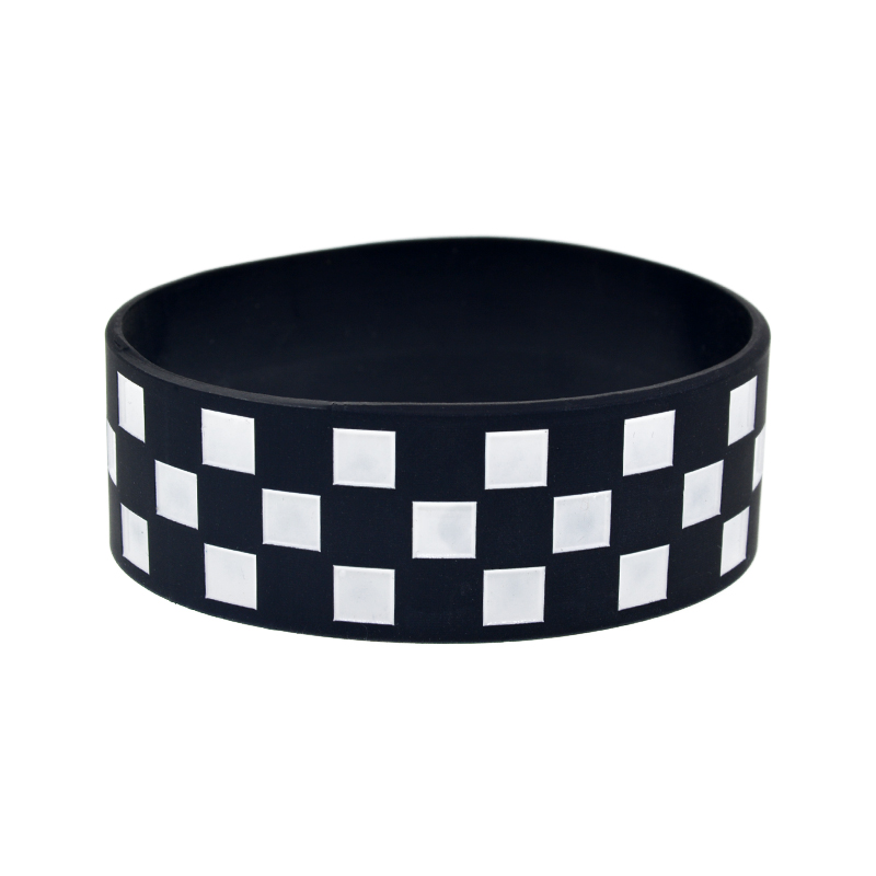 Racing Checkered Flag Silicone Rubber Bracelet 1 Inch Wide Sport Bangle