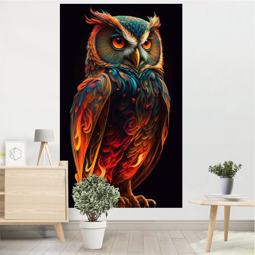 Owl Holy Beast Tapestry, Psychedelic Sharp, Bohemian Style Mysterious Hippie Room Hanging Decoration