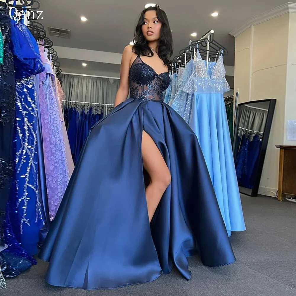 Городские сексуальные платья для спагетти ремешки v Sect Sect Satin Prom Dress Sexy Split Sparkly Sequin Corset Ball Hown Элегантное формальное вечернее платье 24410