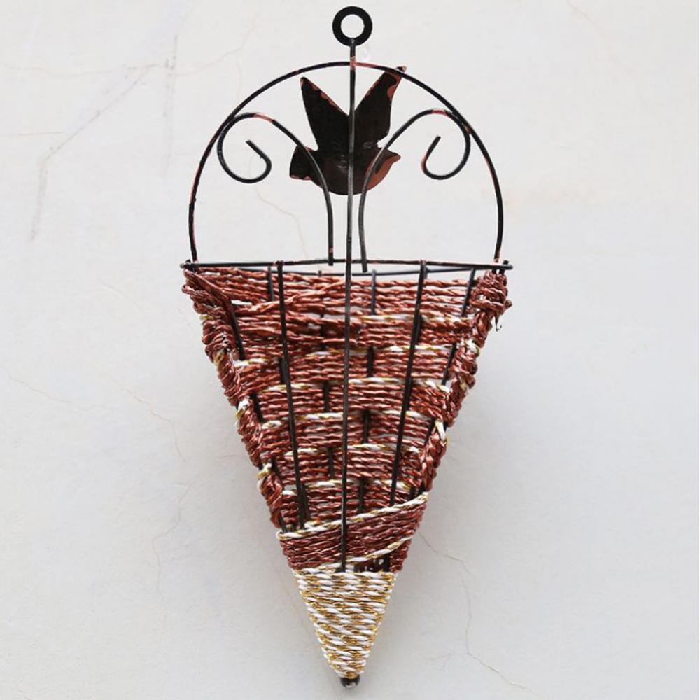 Hanging Baskets Flower Pot Vintage Ice Cream Shape Wall Hanging Wicker Basket Planter Pot Storage Rack Home Decor Plant Vases