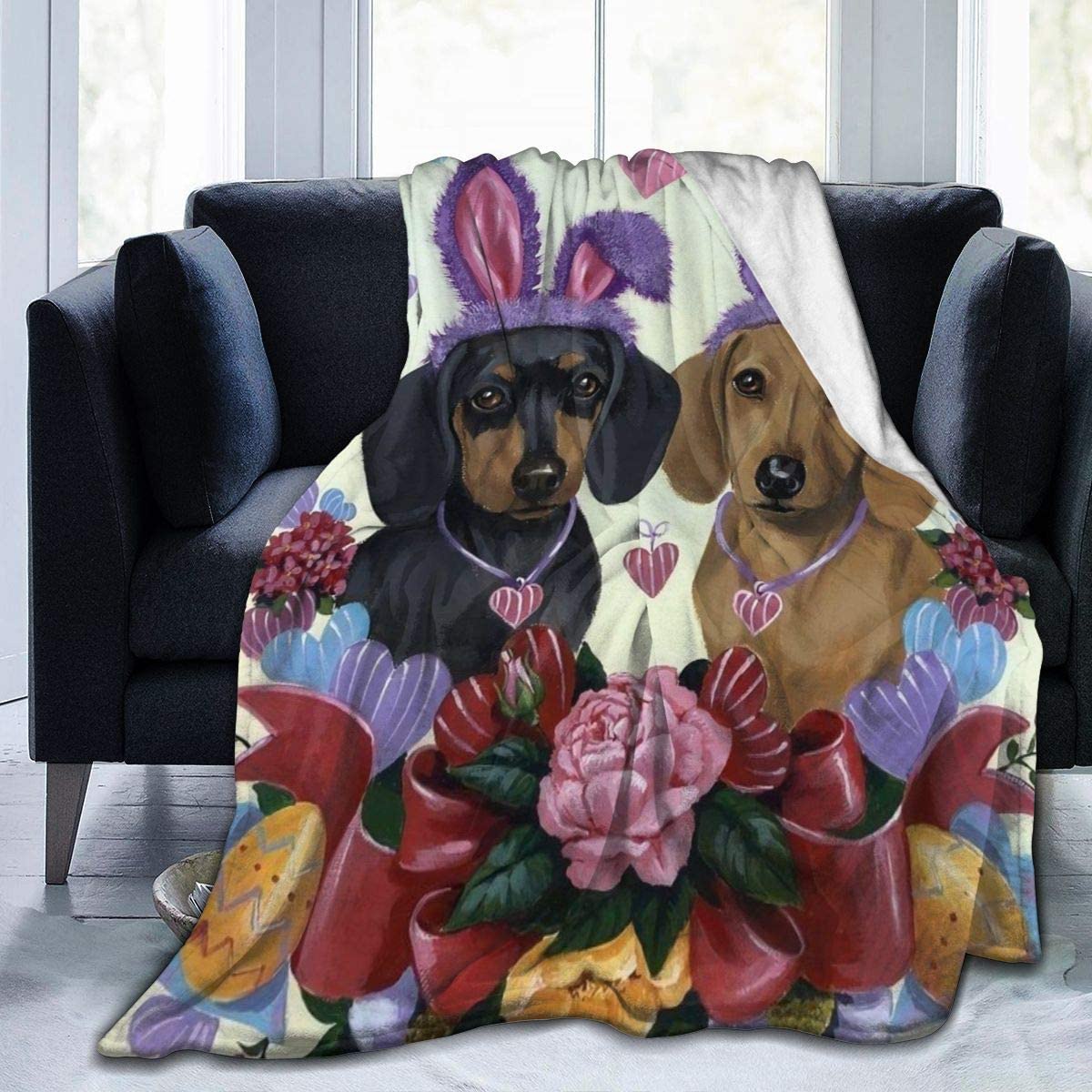 Dachshund salsicce cani fiori rosa lanciare coperte super morbide calde il divano letto luminoso flanella peluche