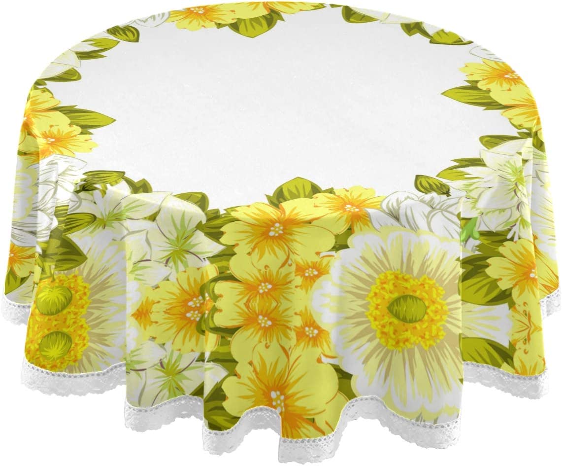 Grinalda amarela Tala de mesa redonda Flor colorida Floral poliéster Branca Talha de mesa de renda 60 polegadas para o jantar Mesa Decoração