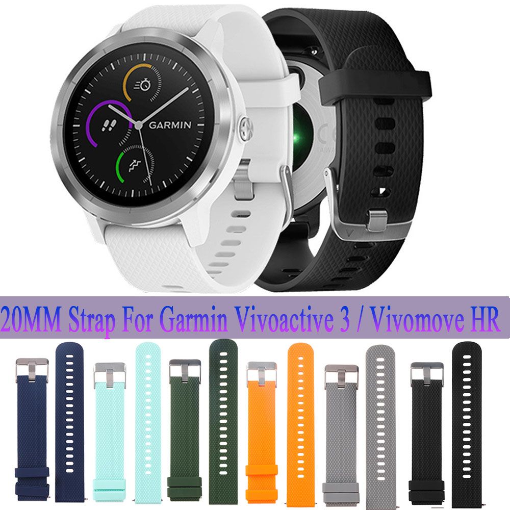 Garmin Vivoactive 3 / Vivomove HR 20mm Silikon Spor Kayışı Yedek Bileklikler İzle Band Bileklik Akıllı Aksesuarlar