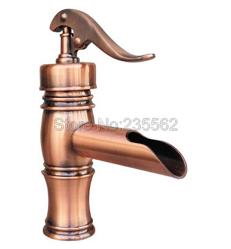 Antique Red Copper Single levier cascade de salle de bain Robinet Basin Basin Basin Tap LNF311